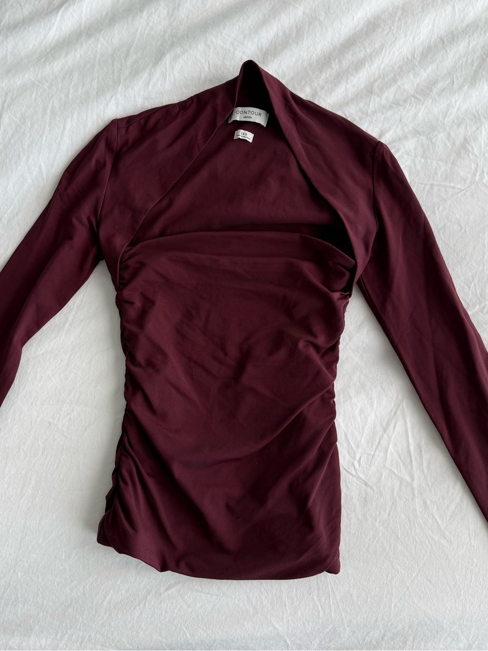 Aritzia Long Sleeve Ruched Top in Burgundy